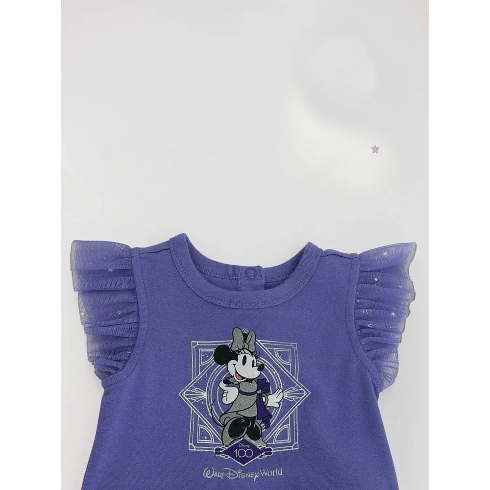 Disney 100 Minnie Mouse Purple Tulle Star Tutu Bodysuit Dress 18-24M